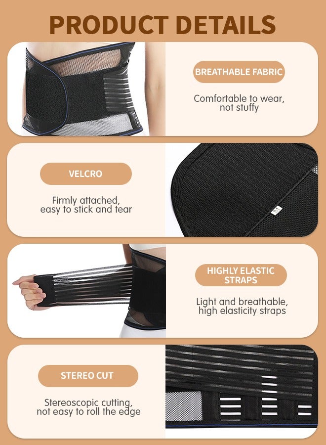 Back Brace Lumbar Support Belt for Lower Back Pain Relief, Breathable Back Support Belt with 4 Metal Support Stays for Heavy Lifting, Work and Exercise, Men and Women, L