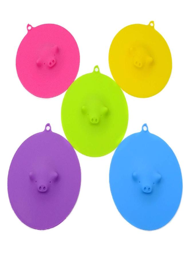Honbay 5PCS 13cm/5.12inch Cute Swimming Piggy Anti-dust Silicone Cup Lids Mug Cover with Hanging Loops - Image 1