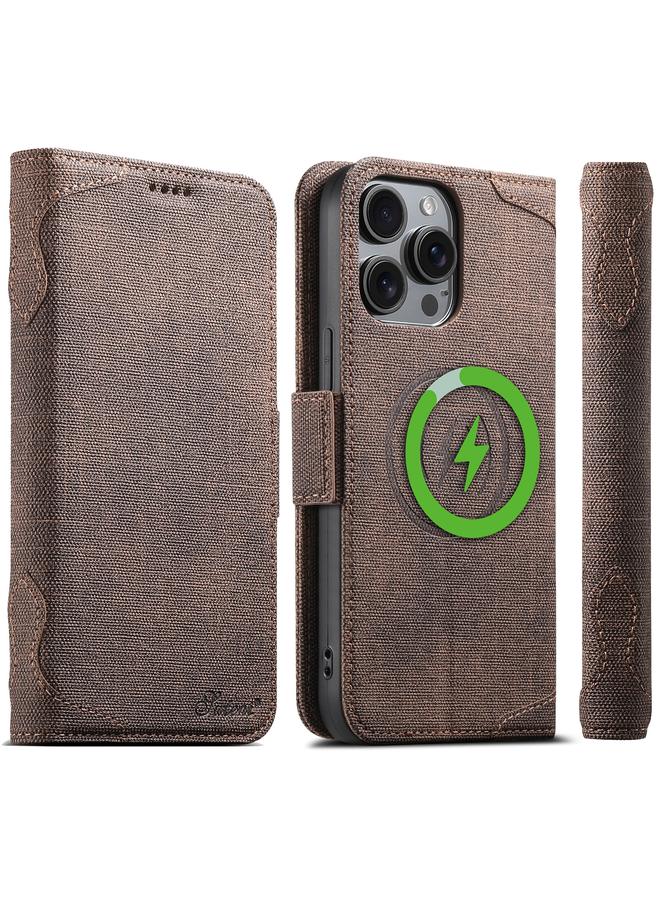 Suteni Case For iPhone 14 Pro Max J07 Multi-functional Horizontal MagSafe Denim Leather Phone Case - Image 1