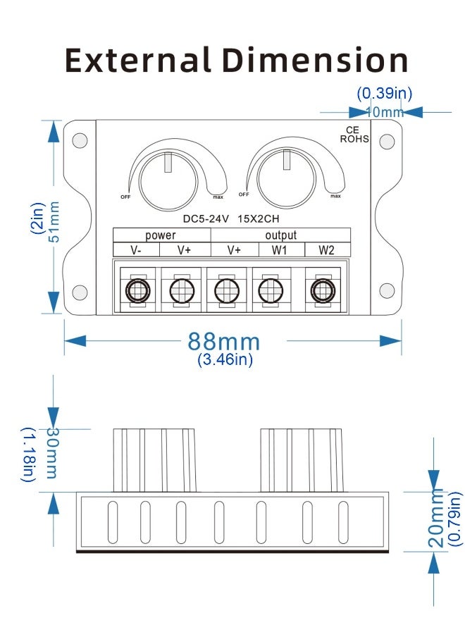 Generic DC 5V-24V 30A LED Double Knob Dimmer, PWM Dimming Controller, Dual Color Temperature Dimmer with Off On Switches, Adjustable for CCT and Single Channel 5050 3528 Light Strips, Control Brightness  - Image 3