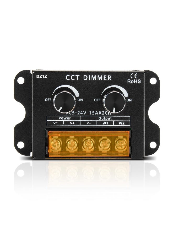 Generic DC 5V-24V 30A LED Double Knob Dimmer, PWM Dimming Controller, Dual Color Temperature Dimmer with Off On Switches, Adjustable for CCT and Single Channel 5050 3528 Light Strips, Control Brightness  - Image 1