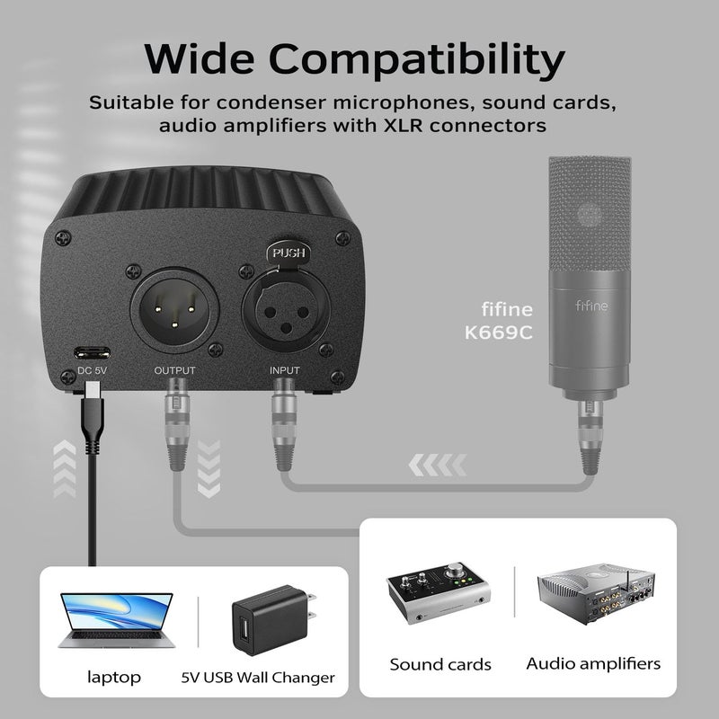 FIFINE 48V Phantom Power with Output/Input, Power Supply for Condenser Microphone, Recording Equipment-PM48 - Image 4