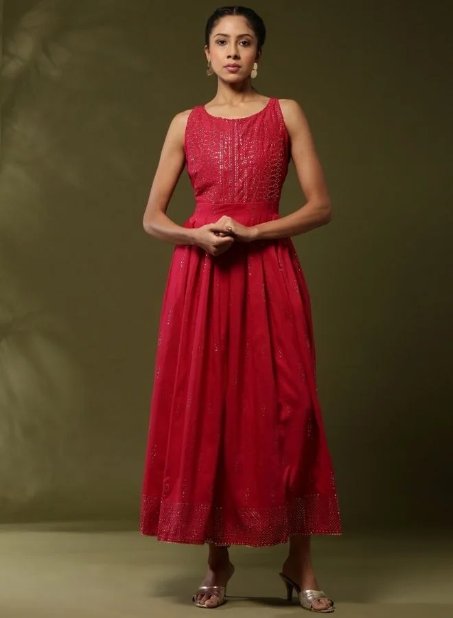 Abhishti Sleeveless Mukaish work dress-red