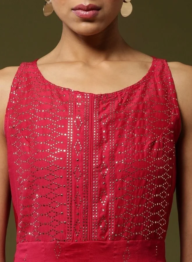 Abhishti Sleeveless Mukaish work dress-red