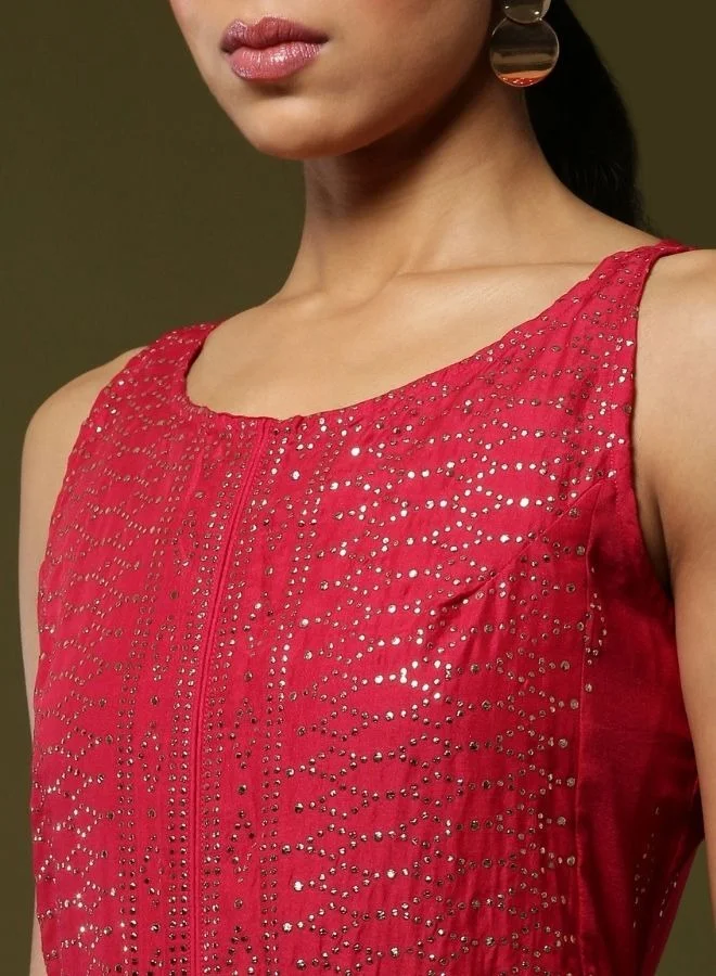 Abhishti Sleeveless Mukaish work dress-red