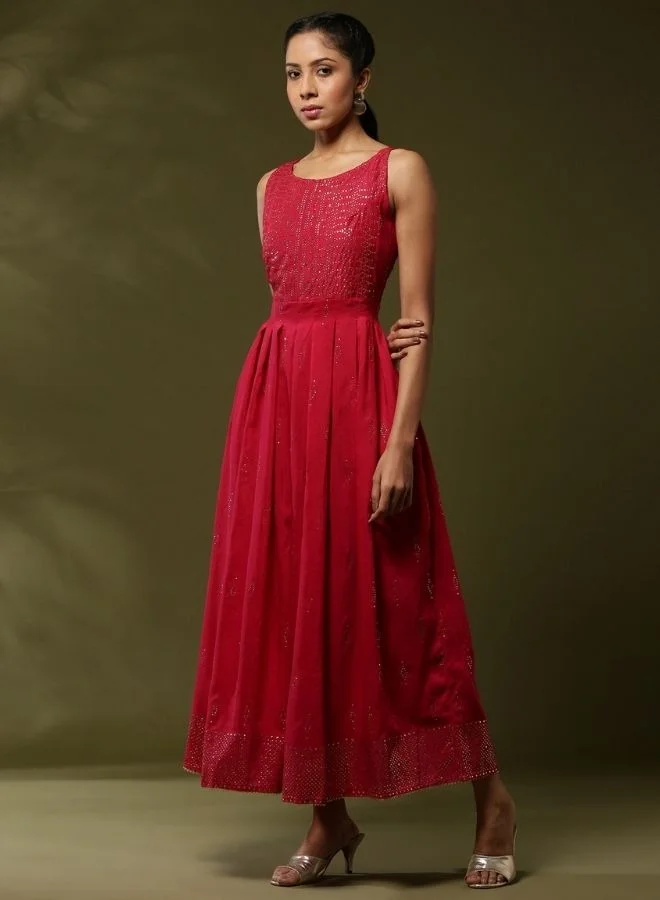 Abhishti Sleeveless Mukaish work dress-red