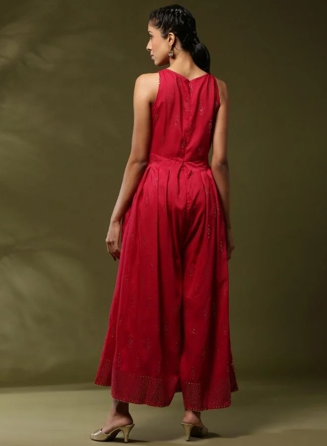 Abhishti Sleeveless Mukaish work dress-red