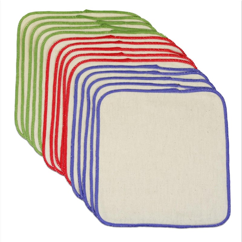 OsoCozy Flannel Cloth Baby Wipes - Reusable and Washable Saves Money - 15 Pack Unbleached/Natural 100% Cotton - Soft and Durable - Colorful Outer Stitching - 8 x 8 inches each. - Image 2