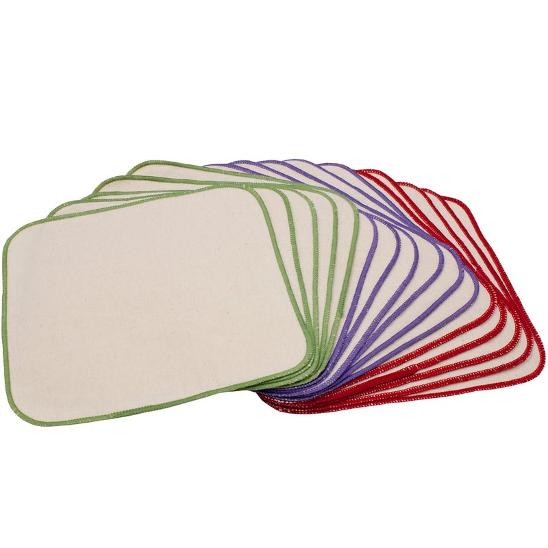 OsoCozy Flannel Cloth Baby Wipes - Reusable and Washable Saves Money - 15 Pack Unbleached/Natural 100% Cotton - Soft and Durable - Colorful Outer Stitching - 8 x 8 inches each. - Image 1