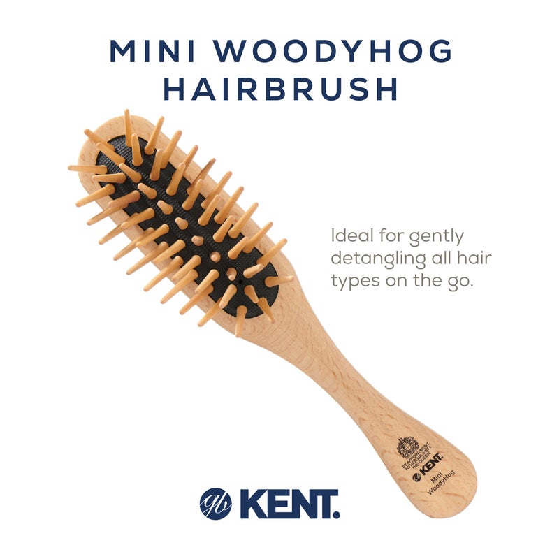 Kent KB MiniWoodyhog Travel Size Detangling Brush Beech-wood, Firm Rounded Wooden Bristles,Natural Cushion Detangler Wooden Hair Brush for Women Men and Kids Everyday Care,Made in England - Image 3