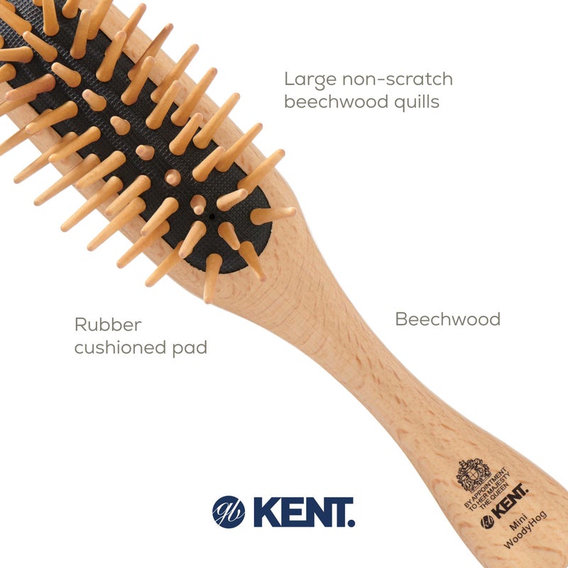 Kent KB MiniWoodyhog Travel Size Detangling Brush Beech-wood, Firm Rounded Wooden Bristles,Natural Cushion Detangler Wooden Hair Brush for Women Men and Kids Everyday Care,Made in England - Image 5