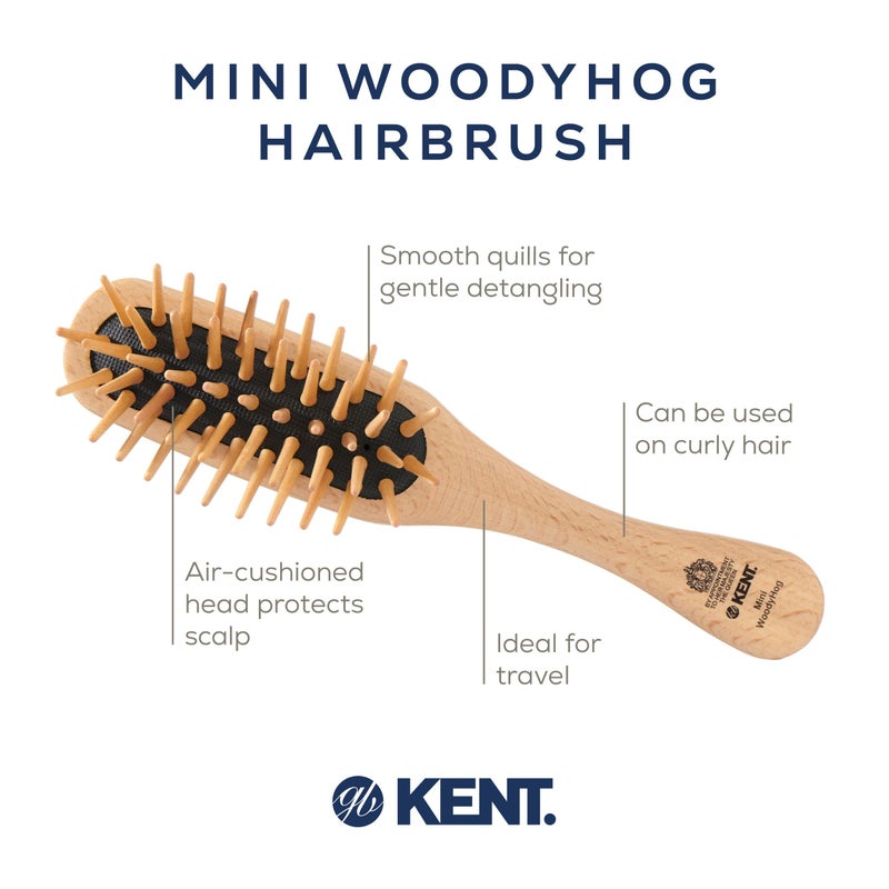 Kent KB MiniWoodyhog Travel Size Detangling Brush Beech-wood, Firm Rounded Wooden Bristles,Natural Cushion Detangler Wooden Hair Brush for Women Men and Kids Everyday Care,Made in England - Image 4