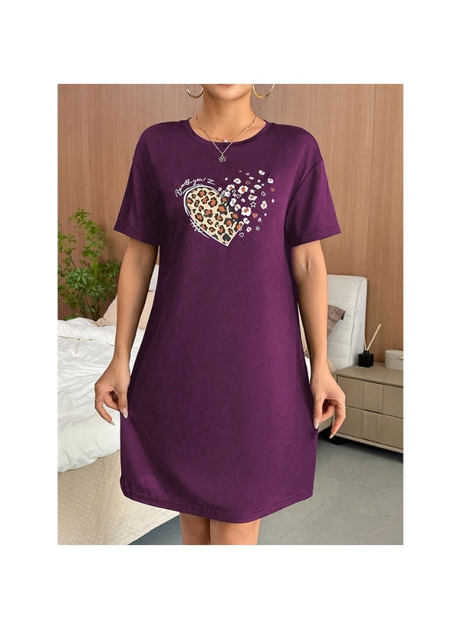 أم أتش دي جديد وصول الصيف قصير - كم ثوب النوم - طباعة القلب مريح عارضة أنيقة صالة اللباس - Image 1