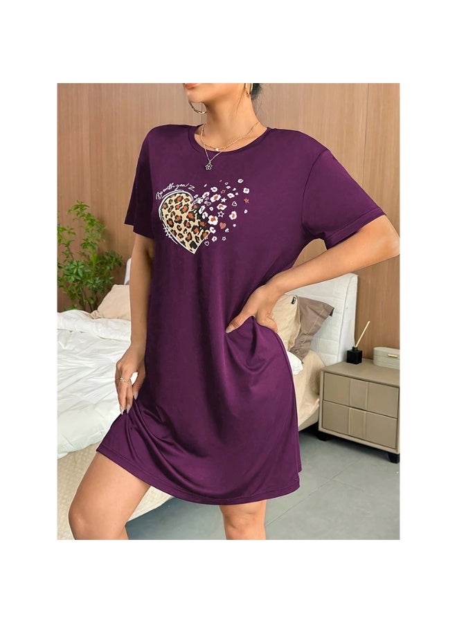 أم أتش دي جديد وصول الصيف قصير - كم ثوب النوم - طباعة القلب مريح عارضة أنيقة صالة اللباس - Image 3