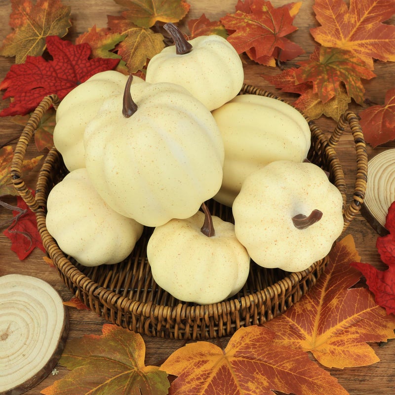 Ghrdopy Fake Pumpkins  8 Pcs White Artificial Pumpkins  Plastic Pumpkins for Thanksgiving Party Table Centerpiece Autumn Home Decoration-B - Image 2
