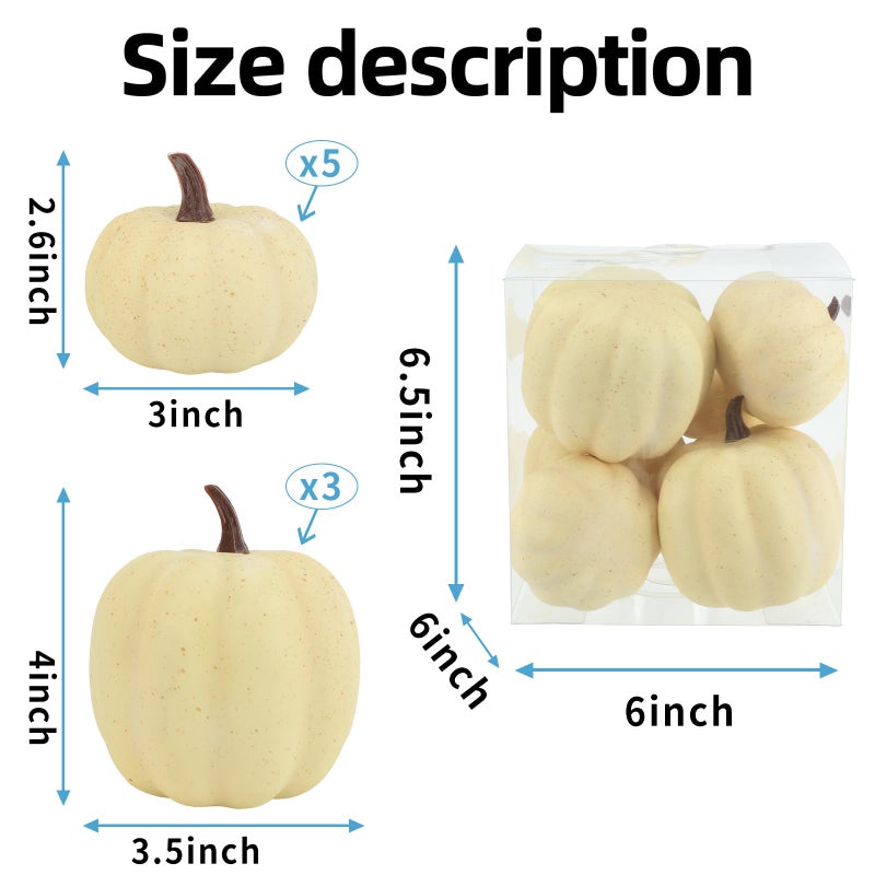 Ghrdopy Fake Pumpkins  8 Pcs White Artificial Pumpkins  Plastic Pumpkins for Thanksgiving Party Table Centerpiece Autumn Home Decoration-B - Image 3