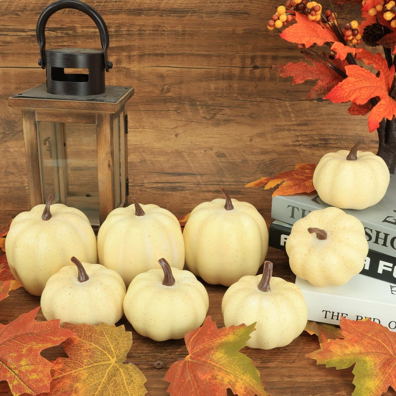 Ghrdopy Fake Pumpkins  8 Pcs White Artificial Pumpkins  Plastic Pumpkins for Thanksgiving Party Table Centerpiece Autumn Home Decoration-B - Image 4