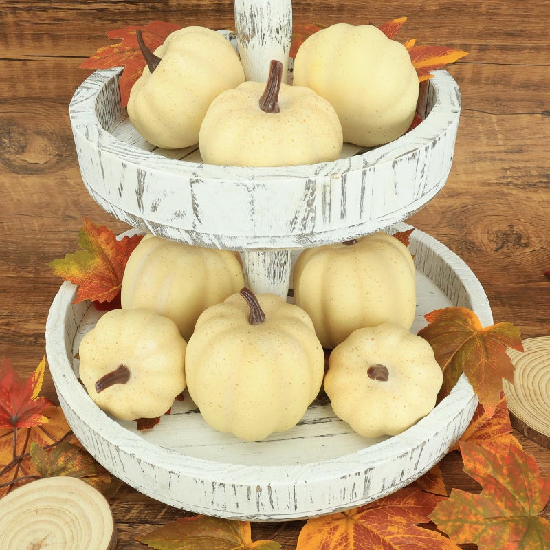 Ghrdopy Fake Pumpkins  8 Pcs White Artificial Pumpkins  Plastic Pumpkins for Thanksgiving Party Table Centerpiece Autumn Home Decoration-B - Image 5