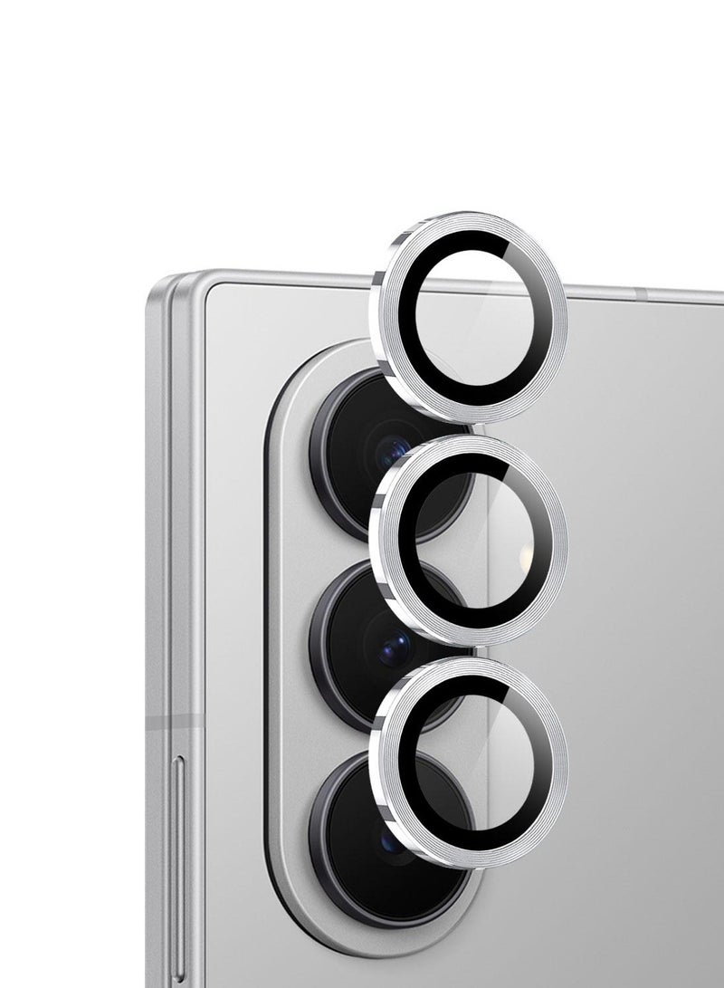 دبليو تيك حماية عدسة الكاميرا من زجاج مقسى مع حلقة من سبائك البريميوم لجهاز سامسونج جالكسي زد فولد7 5G 2025 (MLGICR) - شفاف/فضي - Image 1