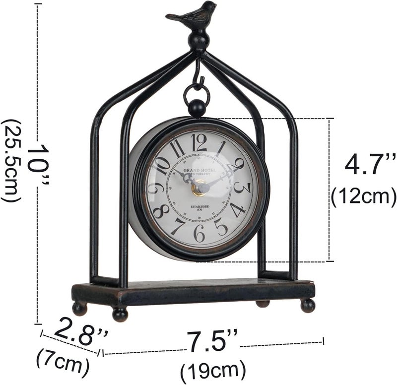 SOFFEE DESIGN 7.5'' x 10'' Mantel Clock Iron Tower Frame, Creative Bird Ornament Tabletop Clock, Silent Clock with Hollow Carved Back Cover for Home Decor, Black - Image 5