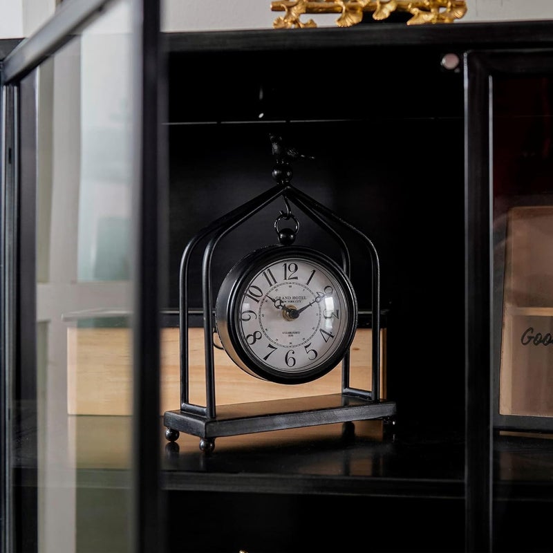SOFFEE DESIGN 7.5'' x 10'' Mantel Clock Iron Tower Frame, Creative Bird Ornament Tabletop Clock, Silent Clock with Hollow Carved Back Cover for Home Decor, Black - Image 4