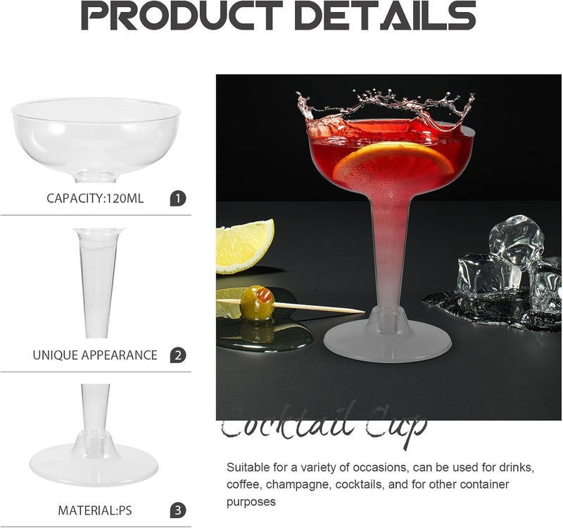 STOBAZA 20 Pcs Disposable Plastic Margarita Glasses 120ml Wide Mouth Cocktail Cups for Parties Bar Use and Beverage Serving - Image 3