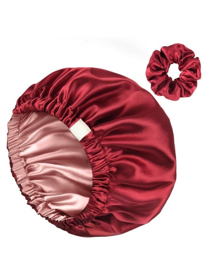 بونيه شعر من الستان الفاخر بطبقتين + توكة شعر مطابقة – حماية ونعومة لشعرك – يمنع التشابك والتقصف – مريح أثناء النوم والتصفيف – ألوان متعددة أنيقة - Image 1