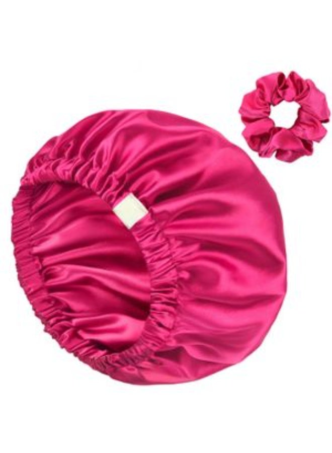 بونيه شعر من الستان الفاخر بطبقتين + توكة شعر مطابقة – حماية ونعومة لشعرك – يمنع التشابك والتقصف – مريح أثناء النوم والتصفيف – ألوان متعددة أنيقة - Image 1