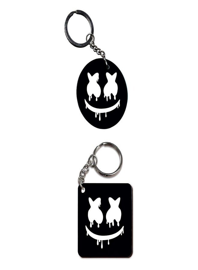 Plan To Gift Set of 2 | Circle & Square Shape Printed Wooden Keychains X X Smily | Circle & Square Shape keyrings | Circle & Square Shape Keychains| Printed keyrings - Image 2