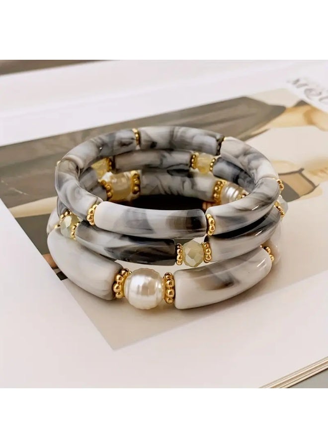 مجرد ركن جميل مجموعة أساور مطاطية من الخرز الأكريليكي للنساء، 3 قطع