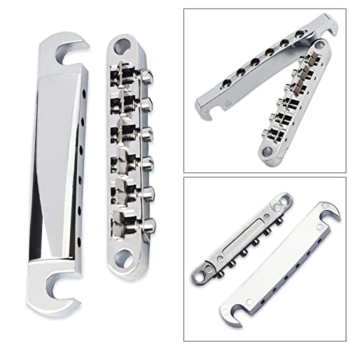 MAXCHEER A Set of String Saddle Tune-O-Matic Bridge & Tailpiece For GB LP Style Electric Guitar (Chrome) - Image 3