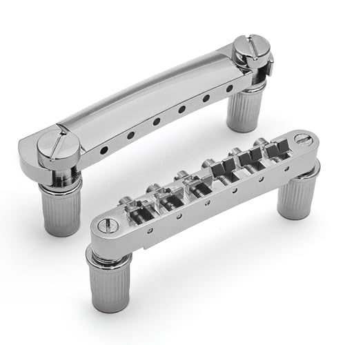 MAXCHEER A Set of String Saddle Tune-O-Matic Bridge & Tailpiece For GB LP Style Electric Guitar (Chrome) - Image 1