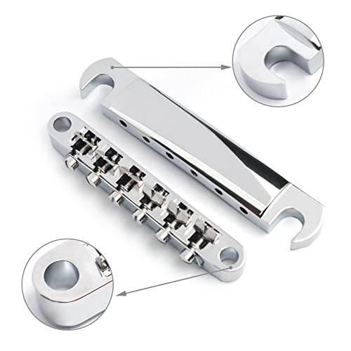MAXCHEER A Set of String Saddle Tune-O-Matic Bridge & Tailpiece For GB LP Style Electric Guitar (Chrome) - Image 2