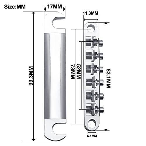 MAXCHEER A Set of String Saddle Tune-O-Matic Bridge & Tailpiece For GB LP Style Electric Guitar (Chrome) - Image 4