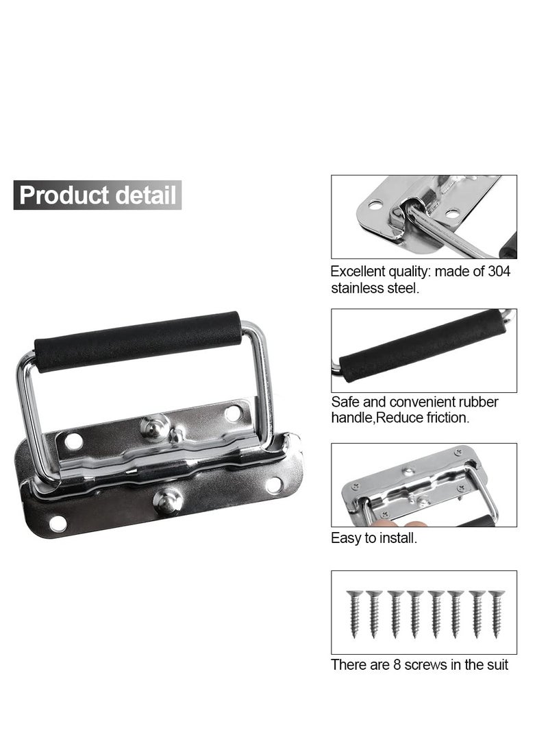 SOLARAE 2pcs Stainless Spring Folding Handle, with Rubber Grip Metal Lifting Box Handle Heavy Duty, Tool Box Handles, Chest Ring Pull Handle, Stainless Stee, for Toolbox Replacement, Storage Boxes - Image 5