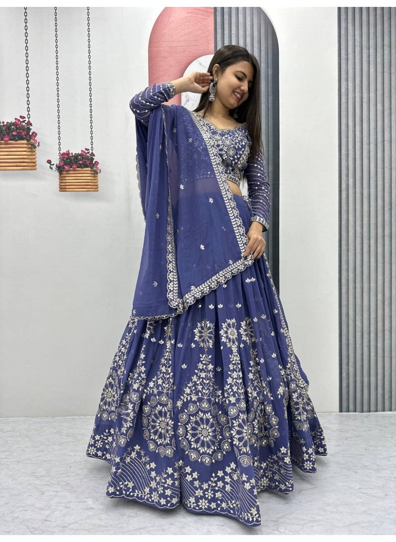 Super Asian Designer Heavy Faux Georgette Embroidered Lehenga Choli Set for Women – Fully Stitched with Dupatta  - Image 3