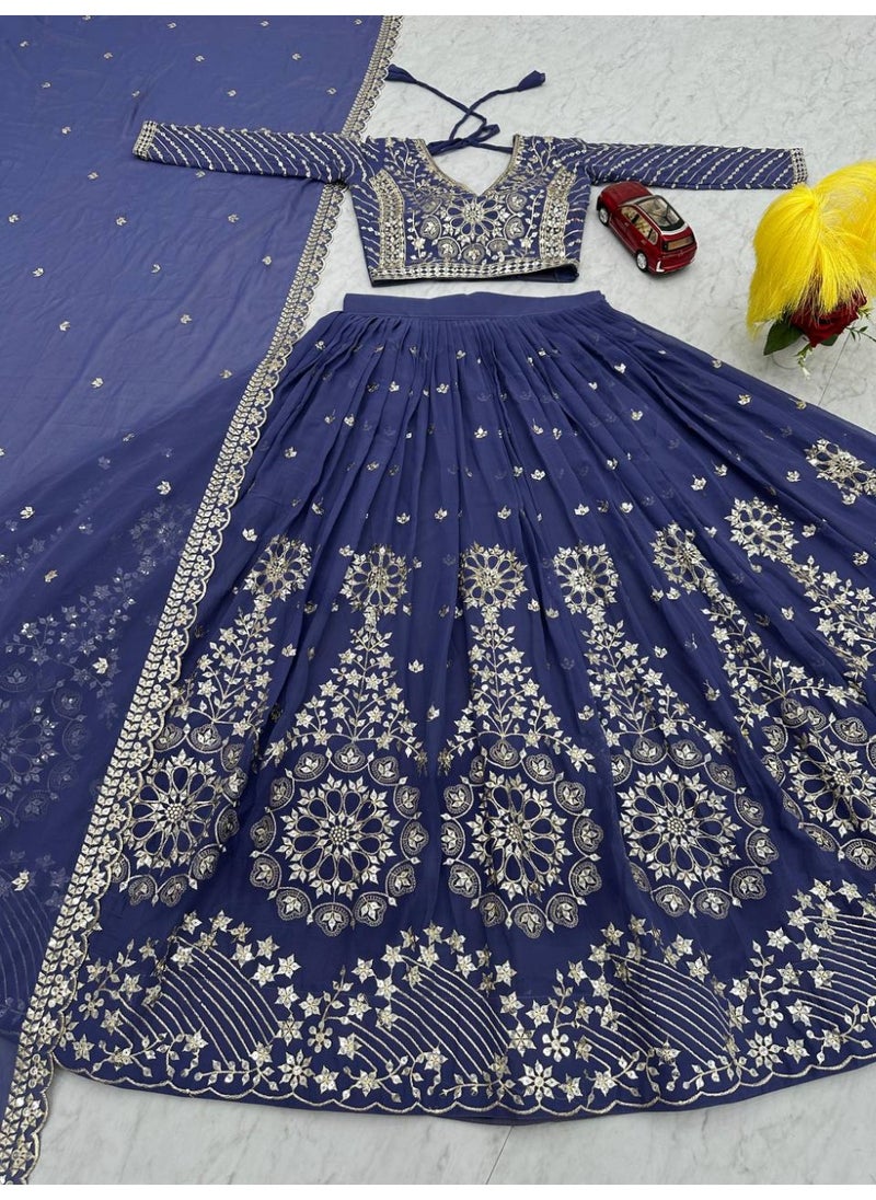 Super Asian Designer Heavy Faux Georgette Embroidered Lehenga Choli Set for Women – Fully Stitched with Dupatta  - Image 5