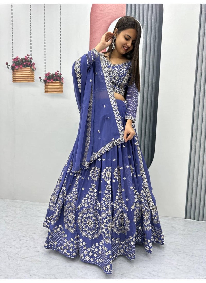 Super Asian Designer Heavy Faux Georgette Embroidered Lehenga Choli Set for Women – Fully Stitched with Dupatta  - Image 1