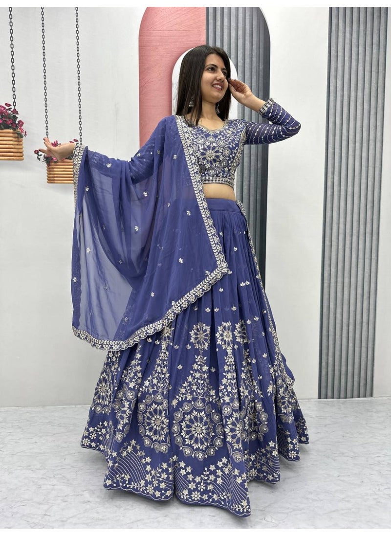 Super Asian Designer Heavy Faux Georgette Embroidered Lehenga Choli Set for Women – Fully Stitched with Dupatta  - Image 4