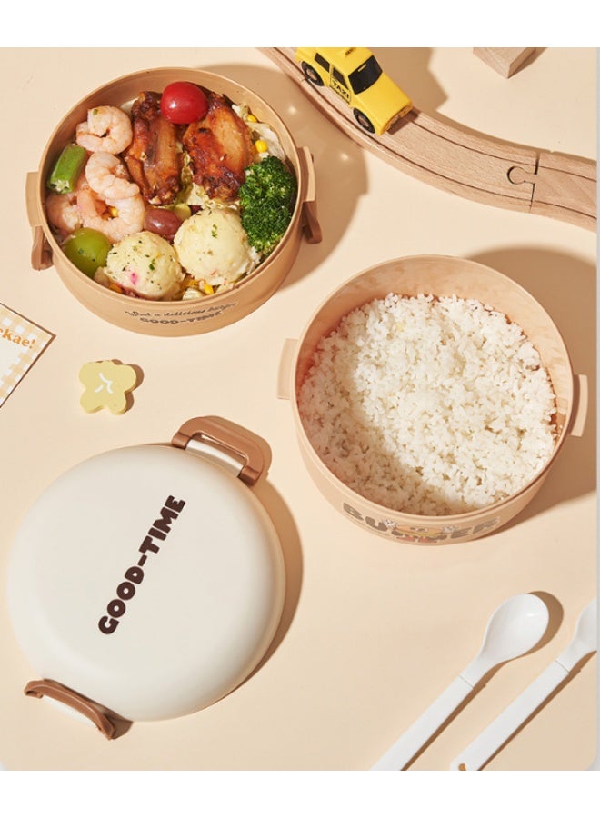 Double‑Layer Round Kids Bento Box, Leak‑Proof Portable Lunch Container With Spoon For School Picnic Travel(6886-Coffee) - Image 3