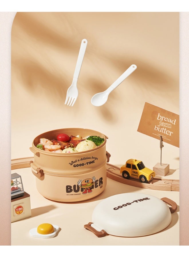 Double‑Layer Round Kids Bento Box, Leak‑Proof Portable Lunch Container With Spoon For School Picnic Travel(6886-Coffee) - Image 5