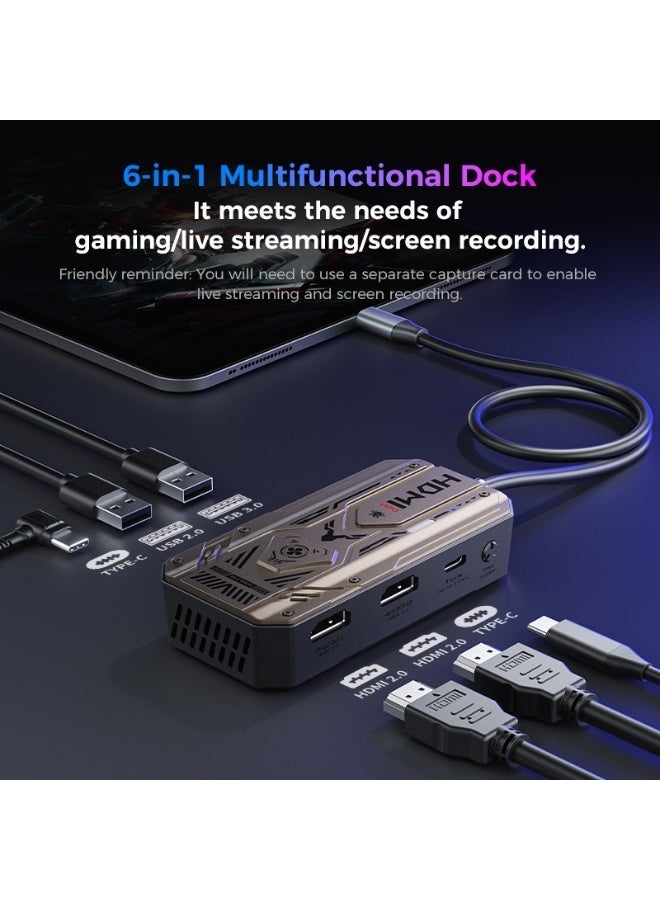 بليكستون PLEXTONE GS6 Gaming Docking Station with Built in Turbo Cooling Fan, USB-C 6-in-1 Hub, 2K 120Hz & 4K 60Hz HDMI Output, PD 100W Fast Charging, Dual USB High-Speed Data, 3.5mm/USB/Type-C Audio Support – Compatible with iPad Pro, RedMagic, Samsung, OnePlus, Tablets, Laptops & PC - Image 3