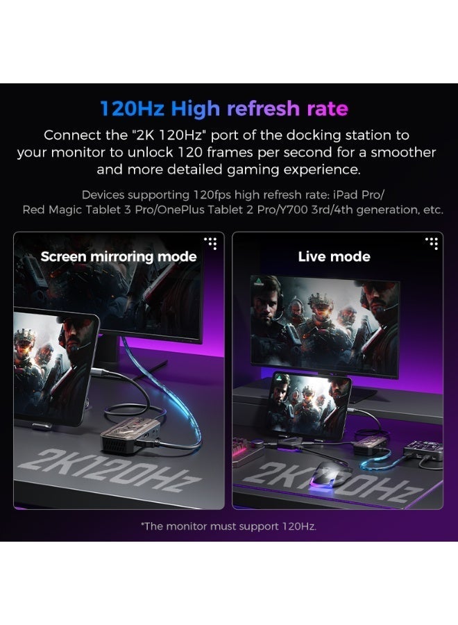 بليكستون PLEXTONE GS6 Gaming Docking Station with Built in Turbo Cooling Fan, USB-C 6-in-1 Hub, 2K 120Hz & 4K 60Hz HDMI Output, PD 100W Fast Charging, Dual USB High-Speed Data, 3.5mm/USB/Type-C Audio Support – Compatible with iPad Pro, RedMagic, Samsung, OnePlus, Tablets, Laptops & PC - Image 5