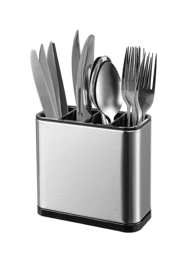 HOMENITY® - Stainless Steel Utensil Holder, Kitchen Organiser with Drainage, Modern Cutlery Storage Caddy,4 slots,Cutlery Holder,Drainboard Spoon Storage Kitchen Organizer Drainer Dish Drying Rack - Image 1