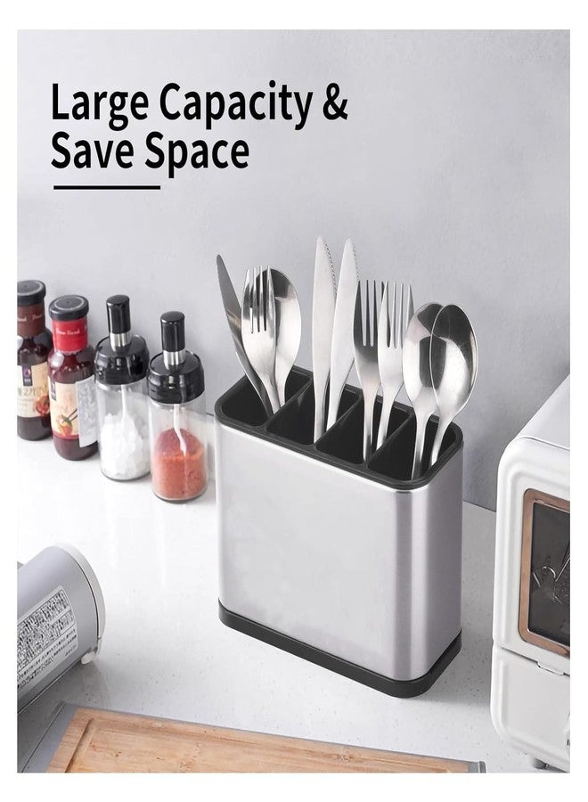 HOMENITY® - Stainless Steel Utensil Holder, Kitchen Organiser with Drainage, Modern Cutlery Storage Caddy,4 slots,Cutlery Holder,Drainboard Spoon Storage Kitchen Organizer Drainer Dish Drying Rack - Image 4