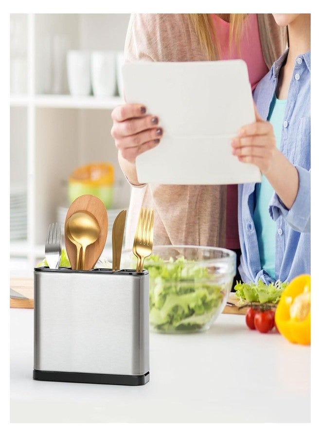 HOMENITY® - Stainless Steel Utensil Holder, Kitchen Organiser with Drainage, Modern Cutlery Storage Caddy,4 slots,Cutlery Holder,Drainboard Spoon Storage Kitchen Organizer Drainer Dish Drying Rack - Image 2