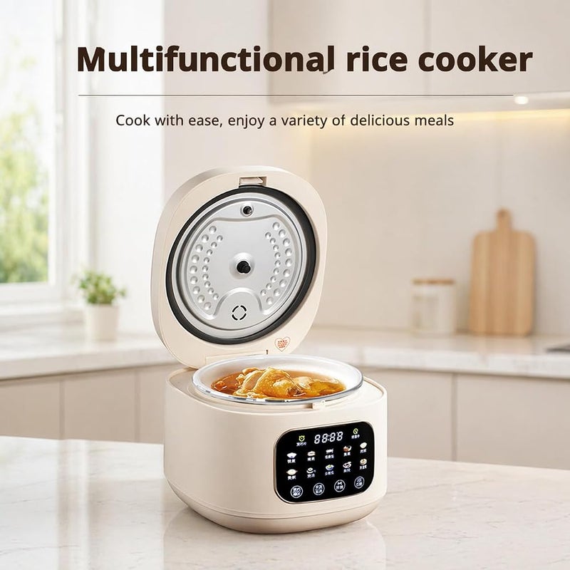 XVersion 2L Low Sugar Rice Cooker with Steamer, Smart Multi Cooker for Rice, Soup, Stew & Cake, Timer, Reservation & Keep Warm Function, Electric Rice Maker for Home/Kitchen/Family (Beige) - Image 2