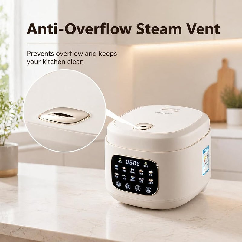XVersion 2L Low Sugar Rice Cooker with Steamer, Smart Multi Cooker for Rice, Soup, Stew & Cake, Timer, Reservation & Keep Warm Function, Electric Rice Maker for Home/Kitchen/Family (Beige) - Image 5