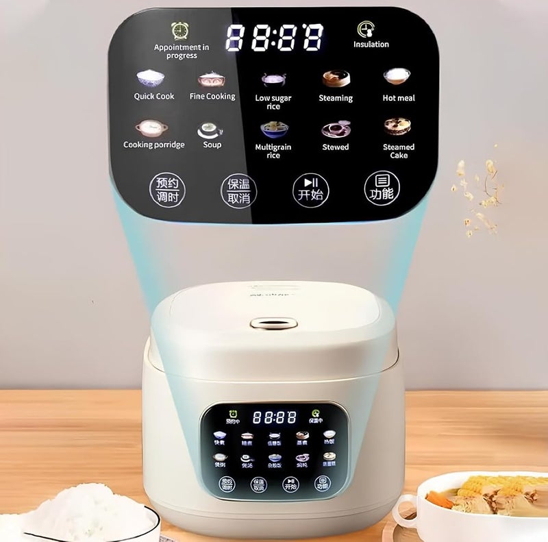 XVersion 2L Low Sugar Rice Cooker with Steamer, Smart Multi Cooker for Rice, Soup, Stew & Cake, Timer, Reservation & Keep Warm Function, Electric Rice Maker for Home/Kitchen/Family (Beige) - Image 3