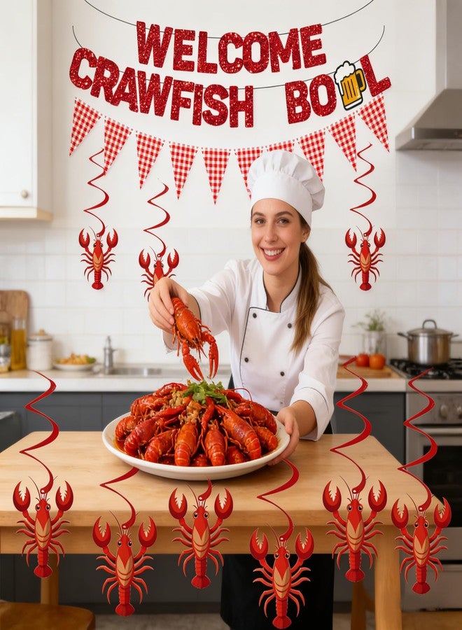 WAWEOOP Crawfish Boil Themed Party Decorations,Glitter Welcome Crawfish Boil Banners with Hanging Swirls for Lobster Seafood Boil Party Decor Supplies - Image 4